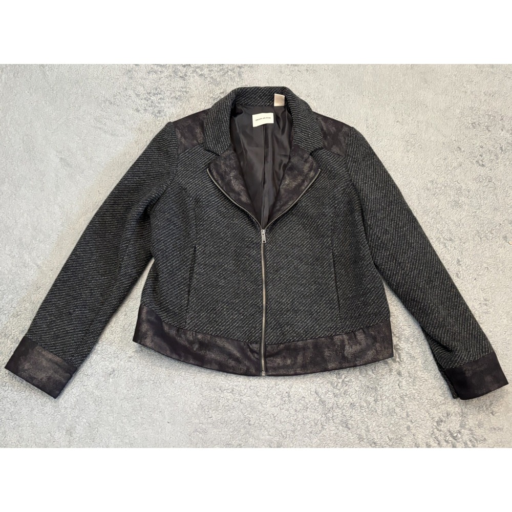 DKNY Jeans Full Zip Jacket  Womens XL Cropped Black Gray Wool Blend Casual